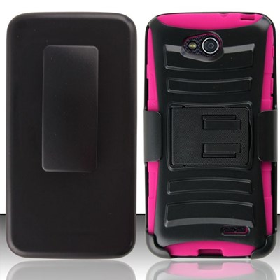 LG Compatible Armor Style Case with Holster - Pink and Black  LGL90-AM2H-PKBK