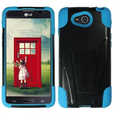 LG Compatible Dual Layer Cover with Kickstand - Black and Blue LGL90-HYB-BL