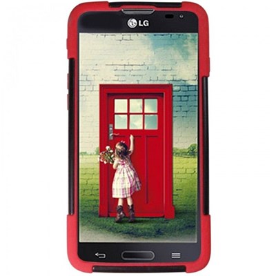 LG Compatible Dual Layer Cover with Kickstand - Black and Red LGL90-HYB-RD