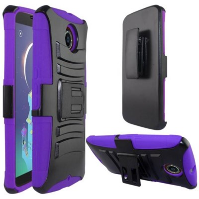 Google Compatible Armor Style Case with Holster - Purple and Black  MOTNEXUS6-1AM2H-PUBK