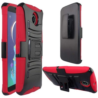 Google Compatible Armor Style Case with Holster - Red and Black  MOTNEXUS6-1AM2H-RDBK