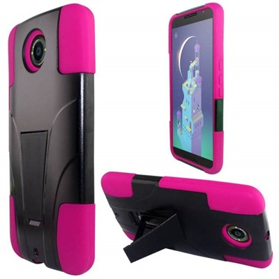 Google Compatible Dual Layer Cover with Kickstand - Pink  MOTNEXUS6-1HYB-PK