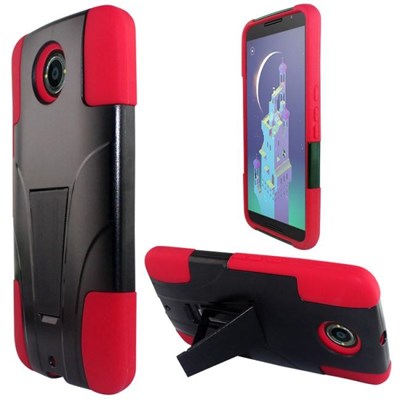 Google Compatible Dual Layer Cover with Kickstand - Red  MOTNEXUS6-1HYB-RD