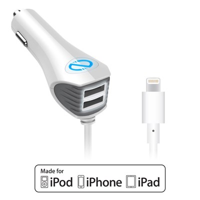 Naztech N420 TRiO Car Charger with Lightning Cable - White