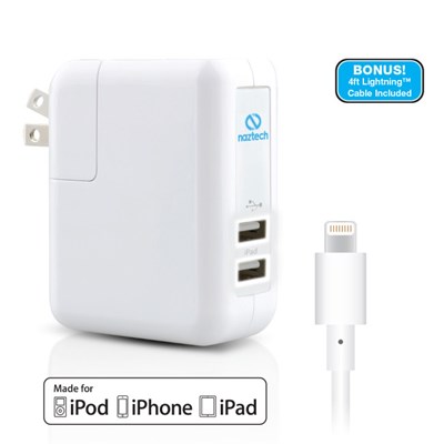 Apple Compatible Naztech N422 MFi Lightning Travel Charger - White  N422-12414