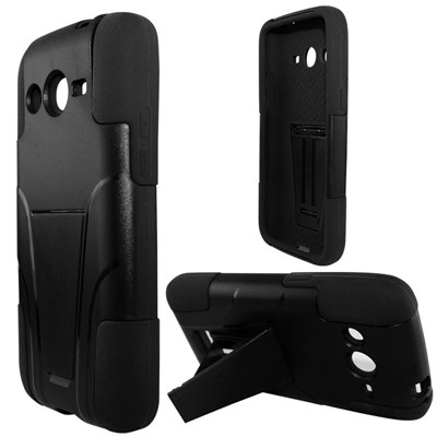 Samsung Compatible Dual Layer Cover with Kickstand - Black and Black  SAMG386-BLK-HYB