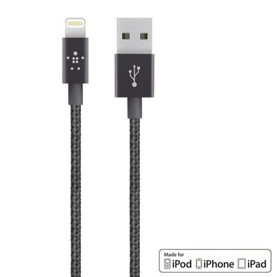 Apple Compatible Belkin Metallic Lightning To Usb Charge-sync Cable 4 Ft Length - Black
