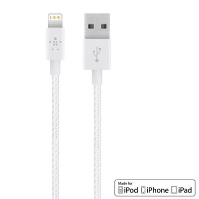 Apple Compatible Belkin Metallic Lightning To Usb Charge-sync Cable 4 Ft Length - White