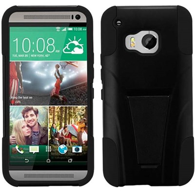 HTC Compatible Dual Layer Cover with Kickstand - Black and Black  HTCONEM9-BLK-HYB