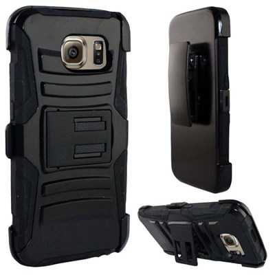 Samsung Compatible Armor Style Case with Holster - Black and Black  SAMGS6-BKBK-AM2H
