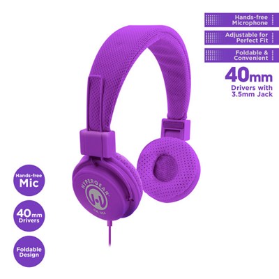 HyperGear V20 3.5mm Stereo Headphones with Mic - Purple  13281-NZ