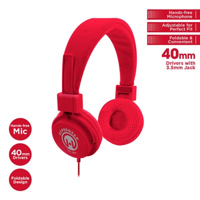 HyperGear V20 3.5mm Stereo Headphones with Mic - Red  13283-NZ