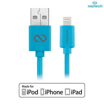 Apple Compatible Naztech Lightning MFi 6 foot Charge and Sync Cable - Blue  13498-NZ
