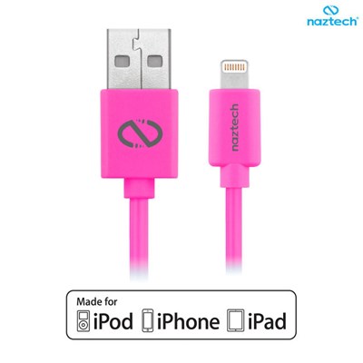 Apple Compatible Naztech Lightning MFi 6 foot Charge and Sync Cable - Pink  13499-NZ