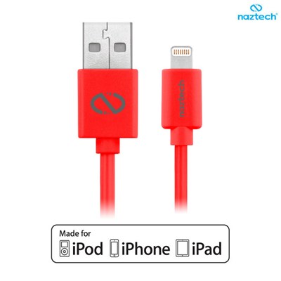 Apple Compatible Naztech Lightning MFi 6 foot Charge and Sync Cable - Red  13501-NZ