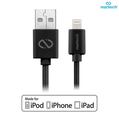 Apple Compatible Naztech Lightning MFi 6 foot Charge and Sync Cable - Black  13502-NZ