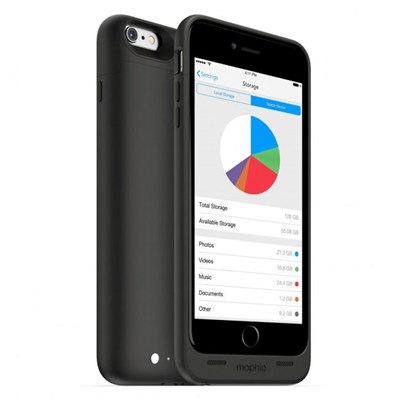 Mophie Space Pack Rechargeable External Battery Case With 32gb Built In Storage 2600mah - Black