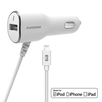 Apple Compatible Puregear 3.4A Car Charger for Lightning Devices - White