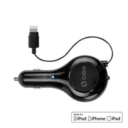 Apple Compatible Cellet Retractable 2.1 Amp Car Charger with 3 Ft Cord - Black  PAPP8R21