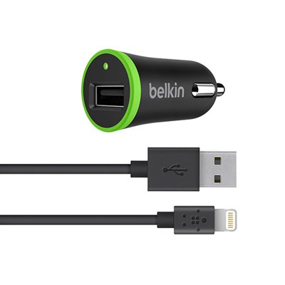 Apple Compatible Belkin Boost Up 2.4 amp Car Charger With 4ft Lightning Cable Adapter - Black  F8J121BT04-BLK