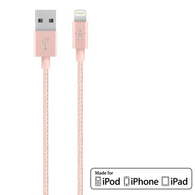 Apple Compatible Belkin Metallic Lightning To Usb Charge-sync Cable 4 Ft Length - Rose Gold