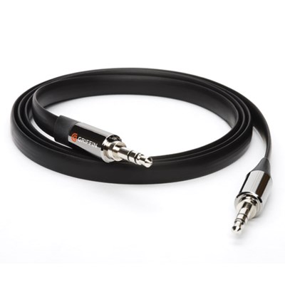 Griffin Flat Aux Cable - 3 Ft Tangle Resistant Cable - Black