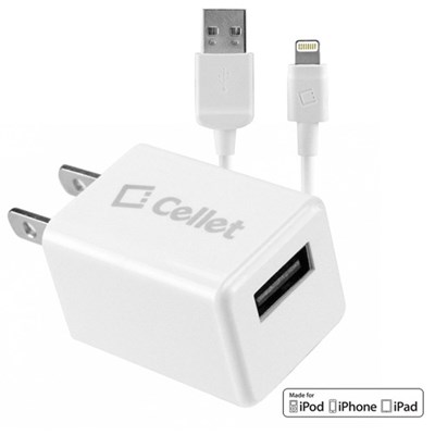 Cellet 1 Amp Single Usb Travel Charger With Lightning Cable - White  TCAPP8F12WT