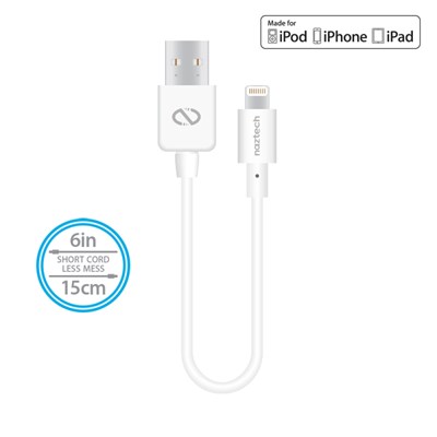 Naztech Mfi Lightning Charge and Sync USB Cable 6 inch - White