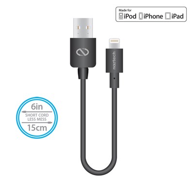 Naztech Mfi Lightning Charge and Sync USB Cable 6 inch - Black  13432