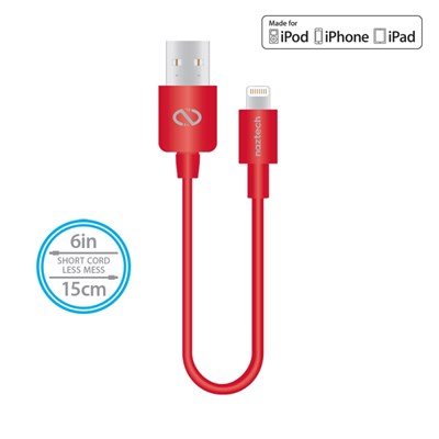 Naztech Mfi Lightning Charge and Sync USB Cable 6 inch - Red