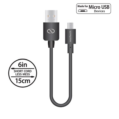 Naztech Micro USB Charge and Sync USB Cable 6 inch - Black