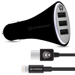Apple Compatible HyperGear Triple USB Car Charger with MFi Lightning Cable  13548-NZ