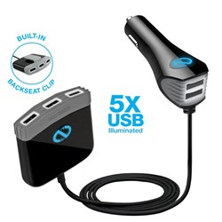 Naztech Roadstar 5 USB 12A Car Charger and Hub - Black  13612-NZ