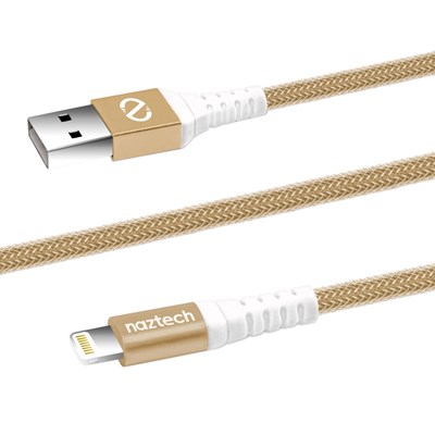Naztech Braided MFi Lightning Charge and Sync 4 Foot Cable - Gold  13633-NZ