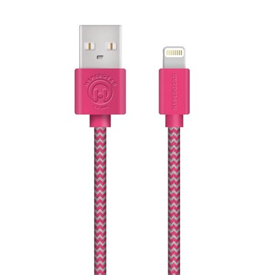 HyperGear Braided MFi Lightning 4 Foot Charge and Sync Cable - Pink and Grey  13838-NZ