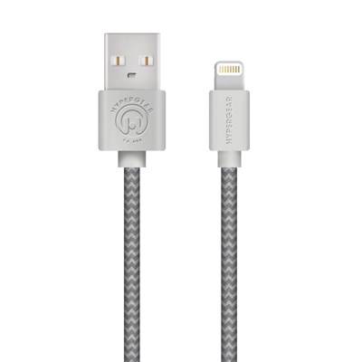 HyperGear Braided MFi Lightning 4 Foot Charge and Sync Cable - White and Grey  13839-NZ