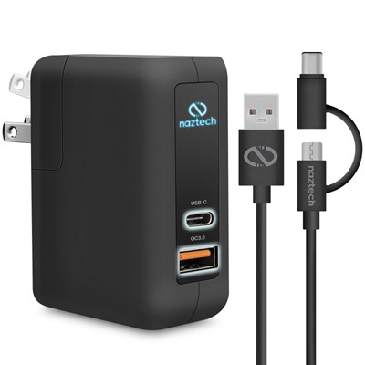 Naztech Quick Charge 3.0 and USB-C Wall Charger with Hybrid USB-C Cable  14039-NZ
