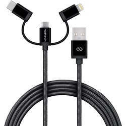 Naztech Braided 3-in-1 Hybrid USB Cable - Black  14145-NZ