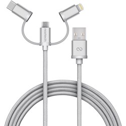 Naztech Braided 3-in-1 Hybrid USB Cable - Silver Naztech Braided 3-in-1 Hybrid USB Cable - Silver