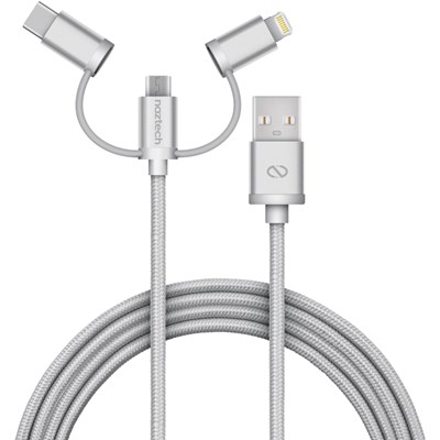 Naztech Braided 3-in-1 Hybrid USB Cable - Silver