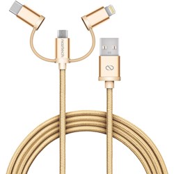 Naztech Braided 3-in-1 Hybrid USB Cable - Gold 14147-NZ Naztech Braided 3-in-1 Hybrid USB Cable - Gold 14147-NZ