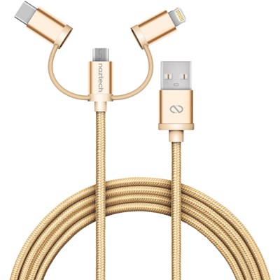 Naztech Braided 3-in-1 Hybrid USB Cable - Gold  14147-NZ