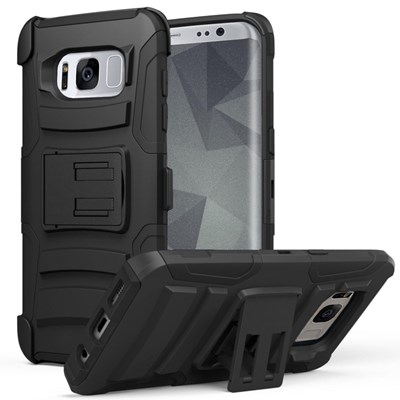 Samsung Compatible Armor Style Case with Holster - Black and Black  1AM2H-SAMGS8-BKBK