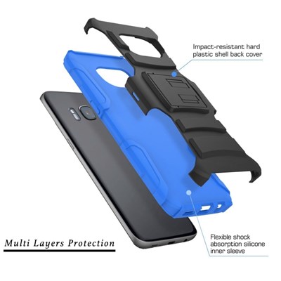 Samsung Compatible Armor Style Case with Holster - Blue and Black  1AM2H-SAMGS8-BLBK
