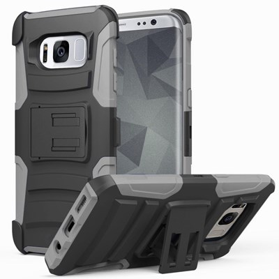 Samsung Compatible Armor Style Case with Holster - Gray and Black  1AM2H-SAMGS8PLUS-GRBK