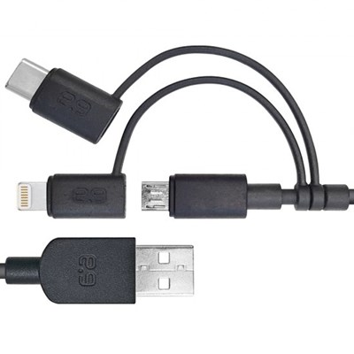 Puregear 3-in-1 Charge-sync Cord For Apple Lightning, Micro Usb And Usb Type C Devices (4 Foot Cable Length) - Black