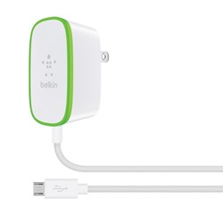 Belkin Boost Hardwired Micro Usb 2.4 amp Wall Charger - White And Green