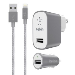 Belkin Mixit Metallic Premium Charging Kit For Apple Lightning Usb Devices (metallic Universal Car/travel Chargers With Apple Lightning Usb Cable) - 2.4a - Gray