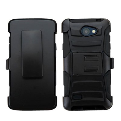 LG Compatible Armor Style Case with Holster - Black and Black  AM2H-LGVS425PP-BKBK