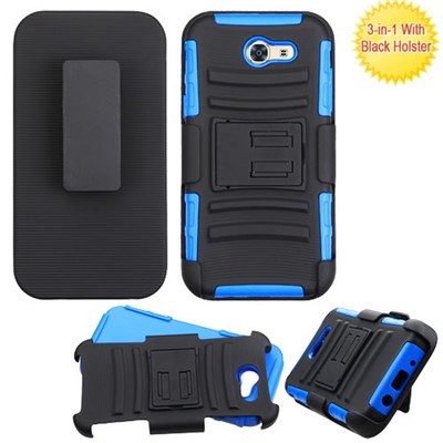Samsung Compatible Armor Style Case with Holster - Black and Blue